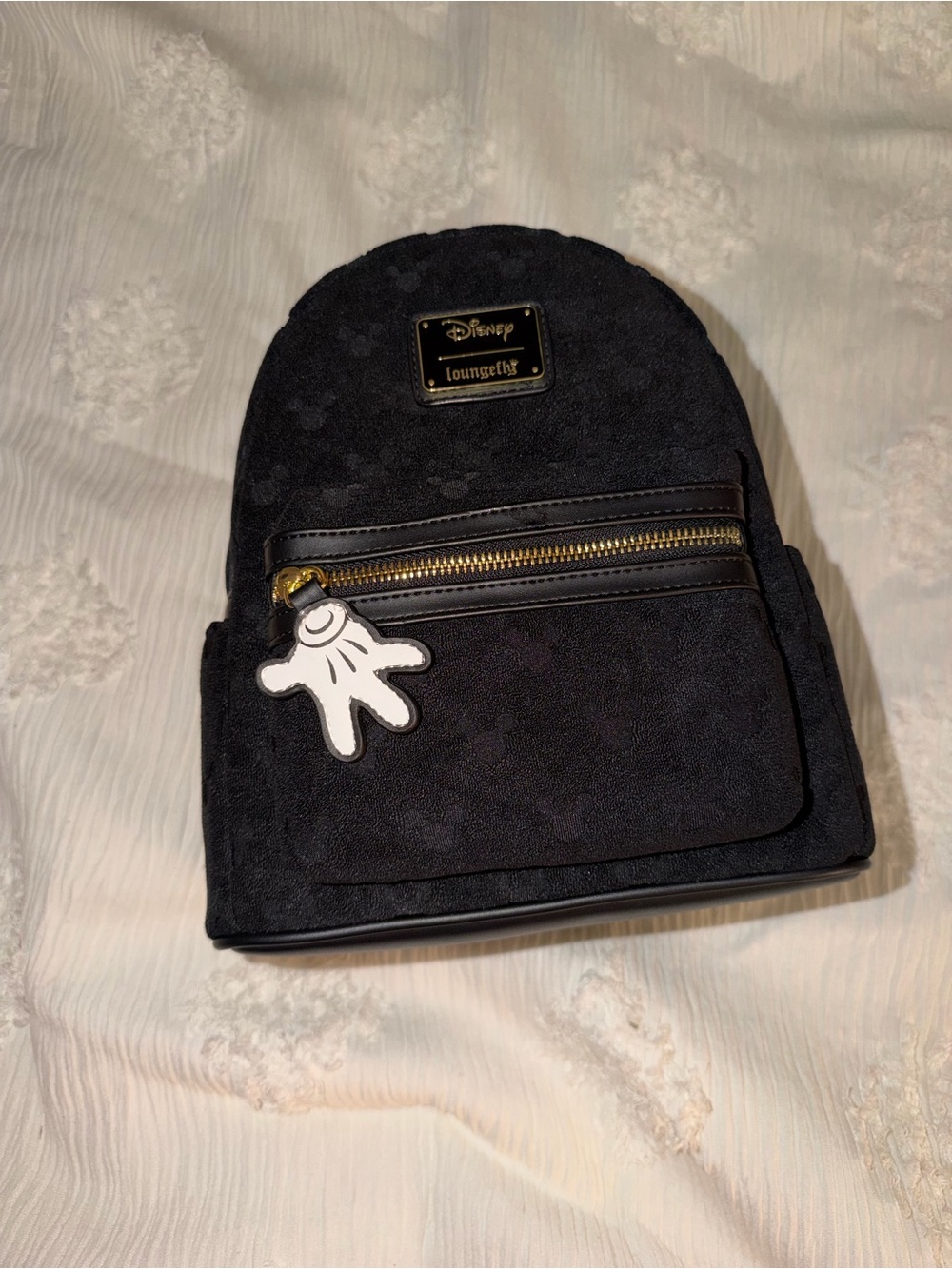 Disney Loungefly Black Mini Backpack with Mickey Glove Charm